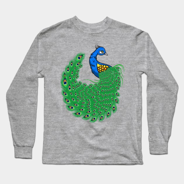 Peacock Long Sleeve T-Shirt by Sticker Steve